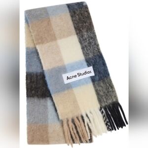 NWT✨Acne Studios✨ Alpaca Wool Blue Beige Black Multicolour Checkered Scarf Wrap